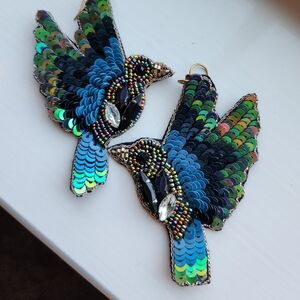 LAST CHANCE Large Iridescent Sequin Bird Statement Earrings